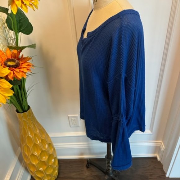 We the Free by Free People Blue Waffle knit Bell Sleeve Top - Picture 4 of 11